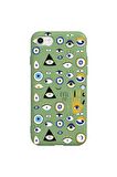 iPhone SE 2020-7-8 Silikon Özel Tasarım Nazar Evil Eyes Üçgen Gözler Yeşil Renkli Telefon Kılıfı