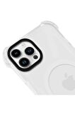 iPhone 12 Pro Magsafe Kablosuz Şarj Özellikli Mıknatıslı Transparan Şeffaf Siyah Renkli Kılıf