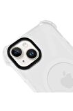 iPhone 14 Plus Magsafe Kablosuz Şarj Özellikli Mıknatıslı Transparan Şeffaf Siyah Renkli Kılıf