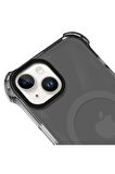 iPhone 14 Plus Magsafe Kablosuz Şarj Özellikli Mıknatıslı Transparan Şeffaf Siyah Renkli Kılıf