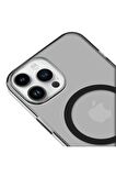 iPhone 12 Pro Max Magsafe Kablosuz Şarj Özellikli Mıknatıslı Mika Şeffaf Siyah Renkli Kılıf