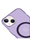 iPhone 14 Plus Magsafe Kablosuz Şarj Özellikli Mıknatıslı Mika Şeffaf Mavi Renkli Kılıf