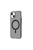 iPhone 14 Plus Magsafe Kablosuz Şarj Özellikli Mıknatıslı Mika Şeffaf Mavi Renkli Kılıf