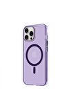 iPhone 14 Pro Magsafe Kablosuz Şarj Özellikli Mıknatıslı Mika Şeffaf Mor Renkli Kılıf