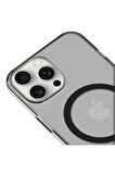 iPhone 14 Pro Max Magsafe Kablosuz Şarj Özellikli Mıknatıslı Mika Şeffaf Mor Renkli Kılıf