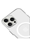 iPhone 14 Pro Max Magsafe Kablosuz Şarj Özellikli Mıknatıslı Mika Şeffaf Mor Renkli Kılıf