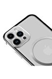 iPhone 12 Pro Magsafe Kablosuz Şarj Özellikli Kamera Korumalı Şeffaf Silver Gümüş Renkli Kılıf