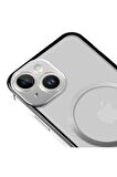 iPhone 14 Magsafe Kablosuz Şarj Özellikli Kamera Korumalı Şeffaf Siyah Renkli Kılıf