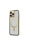 iPhone 13 Pro Magsafe Kablosuz Şarj Özellikli Kamera Korumalı Şeffaf Gold Altın Renkli Kılıf