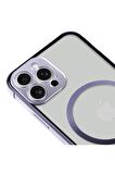 iPhone 14 Pro Max Magsafe Kablosuz Şarj Özellikli Kamera Korumalı Şeffaf Silver Gümüş Renkli Kılıf