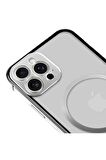 iPhone 14 Pro Max Magsafe Kablosuz Şarj Özellikli Kamera Korumalı Şeffaf Silver Gümüş Renkli Kılıf