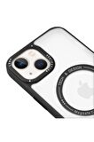 Iphone 14 Magsafe Kablosuz Şarj Standlı Siyah Çerçeveli Renkli Kılıf