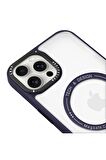 iPhone 13 Pro Magsafe Kablosuz Şarj Standlı Kamera Korumalı Pembe Çerçeveli Renkli Kılıf