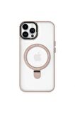 iPhone 14 Pro Magsafe Kablosuz Şarj Standlı Kamera Korumalı Pembe Çerçeveli Renkli Kılıf