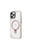 iPhone 14 Pro Magsafe Kablosuz Şarj Standlı Kamera Korumalı Pembe Çerçeveli Renkli Kılıf