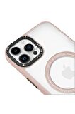 iPhone 14 Pro Magsafe Kablosuz Şarj Standlı Kamera Korumalı Pembe Çerçeveli Renkli Kılıf