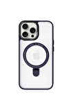 Iphone 14 Pro Max Magsafe Kablosuz Şarj Standlı Lacivert Çerçeveli Renkli Kılıf