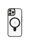 Iphone 14 Pro Max Magsafe Kablosuz Şarj Standlı Lacivert Çerçeveli Renkli Kılıf