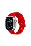 Watch Çizgili Silikon 38 40 41mm Uyumlu 7 Kademeli Sade Saat Kordonu Kırmızı Renkli