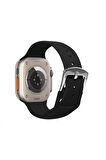 Watch Çizgili Silikon 38 40 41mm Uyumlu 7 Kademeli Sade Saat Kordonu Siyah Renkli