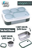 Vagonlife Lunch Box 1000 ML (Sızdırmaz,Karışmaz 5 Hazneli) Yeni Nesil Sefer Tası -FFLBOX40097