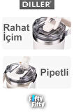 DILLER 620 ML Tek Kapak Çift Kullanım Pipetli/Pipetsiz Taşıma Kulplu Mug/Çelik Termos-FFDILLERD9168