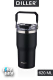 DILLER 620 ML Tek Kapak Çift Kullanım Pipetli/Pipetsiz Taşıma Kulplu Mug/Çelik Termos-FFDILLERD9168