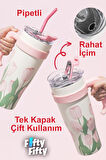 DILLER Quencher Cup 1200 ML Pipetli/Rahat İçim Kulplu Paslanmaz Çelik Termos -FFDILLERD9120