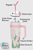 DILLER Quencher Cup 1200 ML Pipetli/Rahat İçim Kulplu Paslanmaz Çelik Termos -FFDILLERD9120