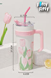 DILLER Quencher Cup 1200 ML Pipetli/Rahat İçim Kulplu Paslanmaz Çelik Termos -FFDILLERD9120