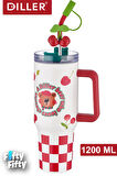 DILLER Quencher Cup 1200 ML Pipetli/Rahat İçim Kulplu Paslanmaz Çelik Termos -FFDILLERD9221