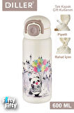DILLER 600 ML Tek Kapak Çift Kullanım Pipetli/Pipetsiz Taşıma Kulplu Vacum Cup/Çelik Termos -FFDILLERD9252