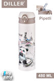 DILLER 480 ML Pipetli Paslanmaz Çelik Termos Vacum Cup Kilitli Kapak  -FFDILLERD9248