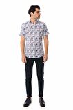 Baskılı Slim Fit Lacivert   Gömlek | S