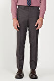 Erkek Bordo-Gri Slim Fit Dar Kesim Mono Yaka Desenli Yelekli Takım Elbise