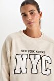 DeFactoFit NBA New York Knicks Oversize Geniş Kalıp Bisiklet Yaka Kalın Sweatshirt D2429AX24AUER123