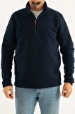 Souris Erkek Lacivert Standart Kalıp Anti-Pilling Tüylenme Yapmayan Yarım Fermuar Polar Sweatshirt