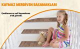 Glary Home GH39A-WDBE-GRY7 Üçgen Desenli Kaydırmaz Tabanlı 7'li Merdiven Halısı - Beyaz/Koyu Bej