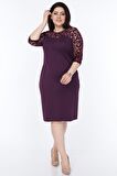 Mor Floklu Elbise 7A-1033