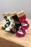 8 Çift Burun Dikişsiz Yumuşacık Çocuk Yılbaşı Temalı Çorap