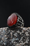 Kırmızı Akik Taşlı Terazi Figürlü 925 Ayar Gümüş Erkek Yüzüğü 901739