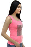 Heaven Crystal Taş Baskılı Dar Kesim / Slim Fit Pamuk Kadın Şık Atlet Kalın Askılı Kolsuz T-shirt
