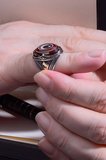 925 Ayar Gümüş Kırmızı Taşlı Ay Yıldız Motifli Erkek Yüzük