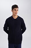 DeFacto Standart Fit Polo Yaka Basic Düz Triko Kazak D3218AX24WNNV64