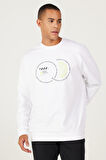 Oversize Bol Kesim Bisiklet Yaka Pamuklu Baskılı Sweatshirt