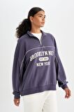 DeFactoFit NBA Brooklyn Nets Oversize Geniş Kalıp Yarım Fermuarlı Dik Yaka Sweatshirt C8246AX24AUPR493