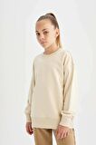 DeFacto Kız Çocuk Relax Fit Bisiklet Yaka Pamuklu Basic Düz Okul Sweatshirt A2797A824AUBG286