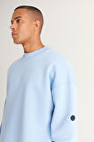 Erkek Açık Mavi Oversize Fit Bol Kesim Içi Polarlı 3 Iplik Pamuklu Baskılı Sweatshirt