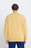Erkek Hardal Oversize Fit Bol Kesim Pamuklu Içi Polarlı 3 Iplik Bisiklet Yaka Sweatshirt
