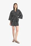DeFacto Regular Fit Desenli Kuşaklı Pamuklu Kimono-Fall in Love D0453AX25SPBK27
